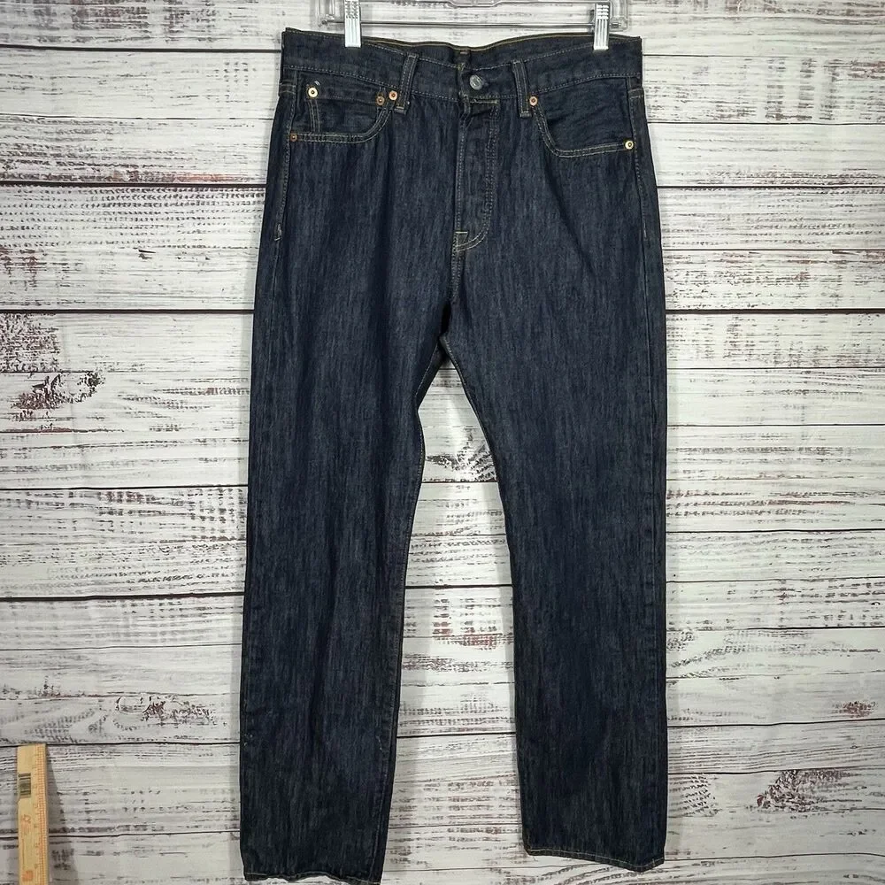 Levi's Men's 501 31x32 Original Straight Fit Jeans Dark Wash Button Fly